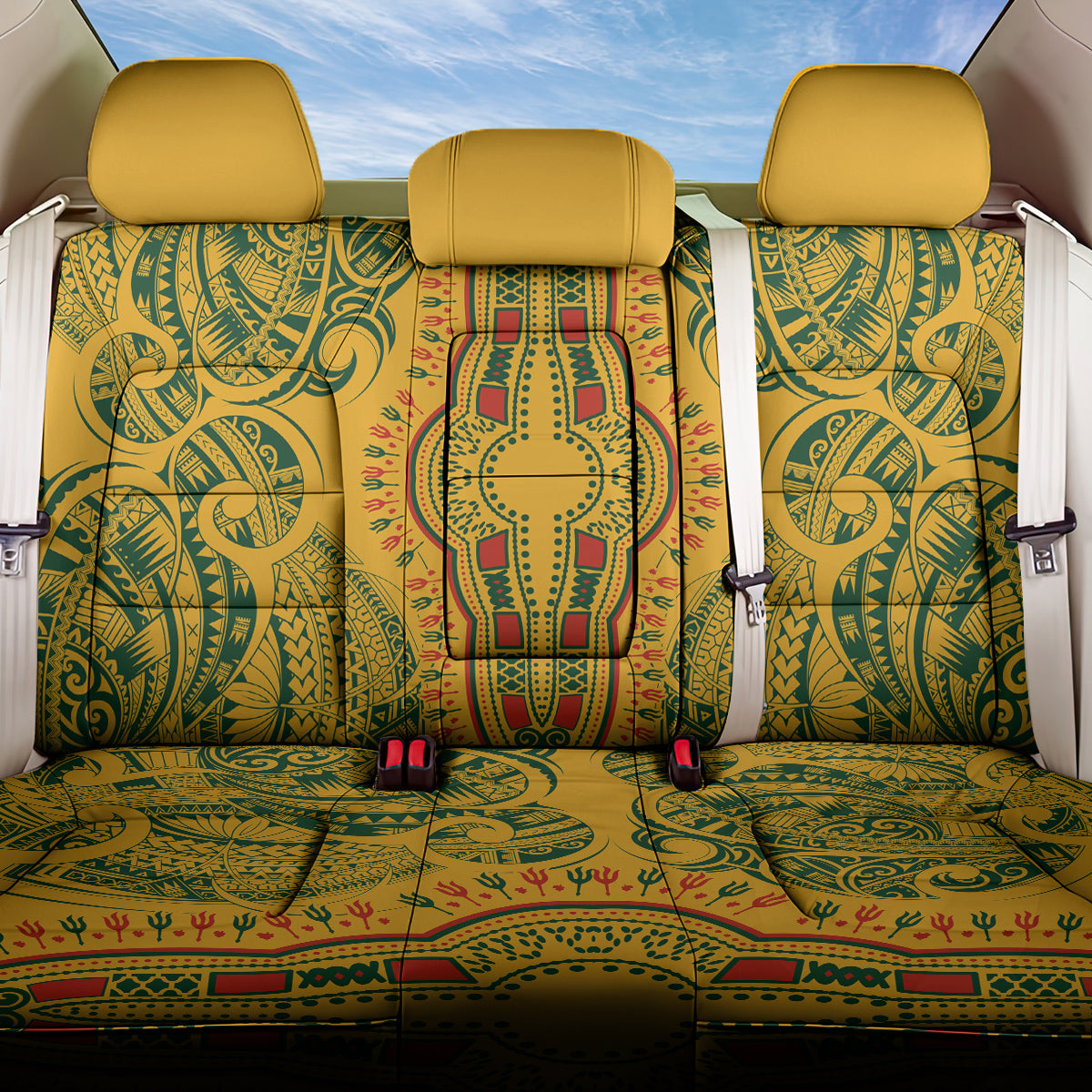 Africa Dashiki Back Car Seat Cover African Tribal Art Mixed Polynesian Tattoo Gold Color Unique