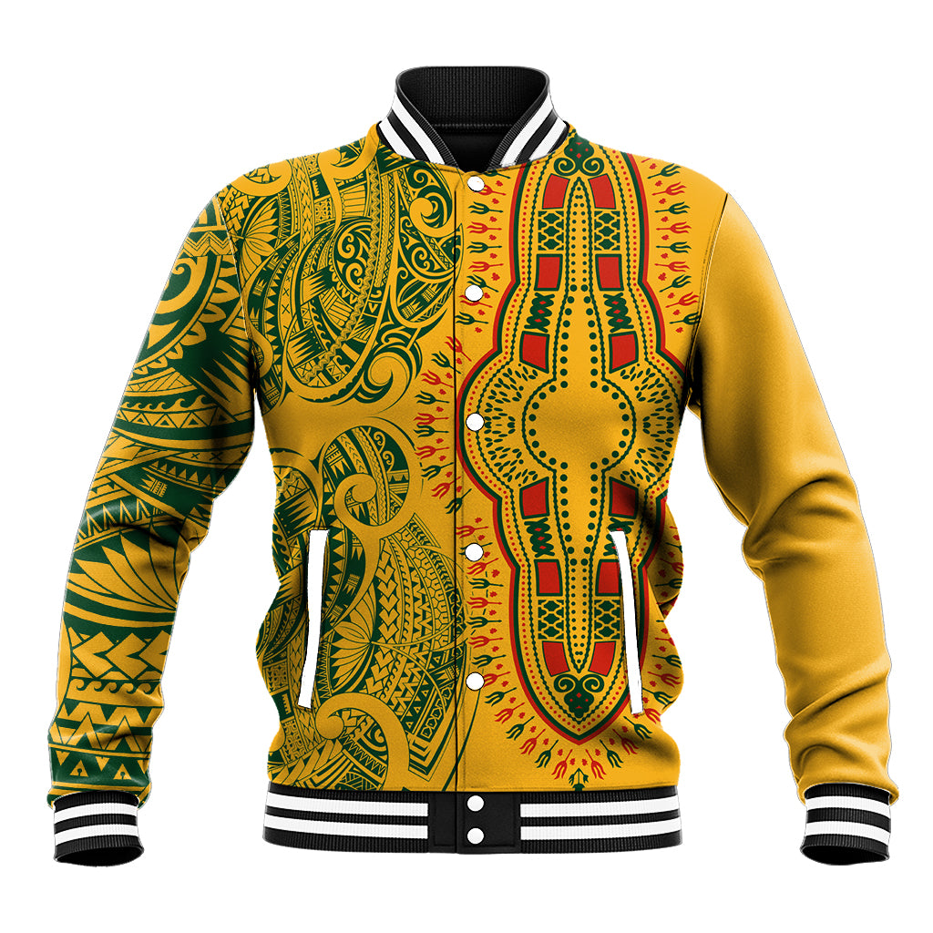 Africa Dashiki Baseball Jacket African Tribal Art Mixed Polynesian Tattoo Gold Color Unique LT9 Unisex Gold - Polynesian Pride