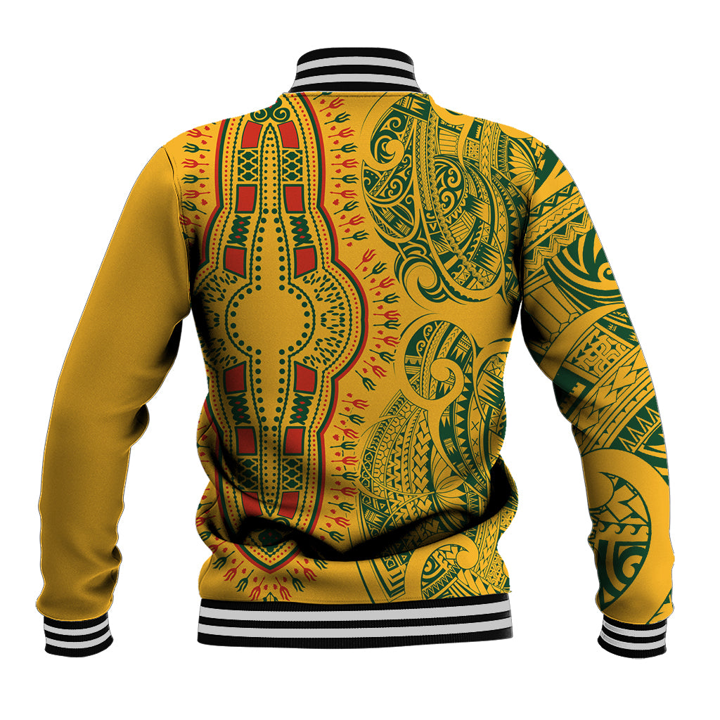 Africa Dashiki Baseball Jacket African Tribal Art Mixed Polynesian Tattoo Gold Color Unique LT9 - Polynesian Pride