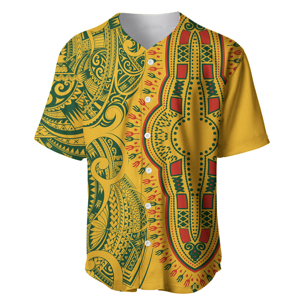 Africa Dashiki Baseball Jersey African Tribal Art Mixed Polynesian Tattoo Gold Color Unique LT9 Gold - Polynesian Pride