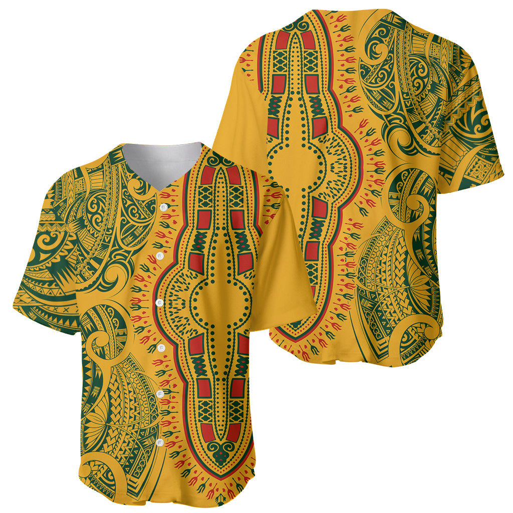 Africa Dashiki Baseball Jersey African Tribal Art Mixed Polynesian Tattoo Gold Color Unique LT9 - Polynesian Pride