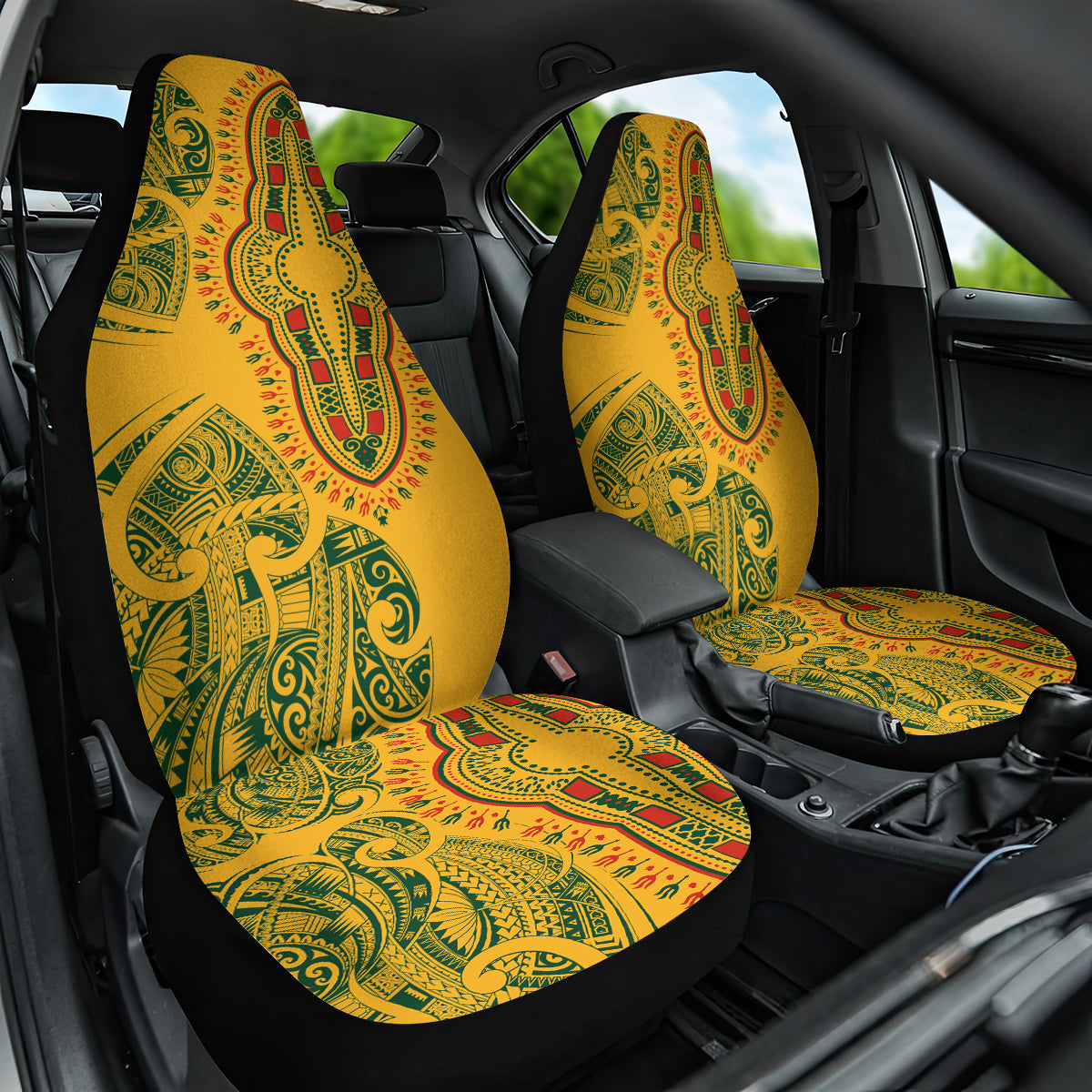 Africa Dashiki Car Seat Cover African Tribal Art Mixed Polynesian Tattoo Gold Color Unique LT9 One Size Gold - Polynesian Pride