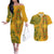 Africa Dashiki Couples Matching Off The Shoulder Long Sleeve Dress and Hawaiian Shirt African Tribal Art Mixed Polynesian Tattoo Gold Color Unique LT9 Gold - Polynesian Pride