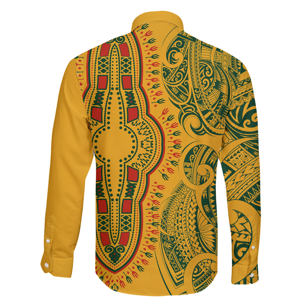 Africa Dashiki Family Matching Off Shoulder Long Sleeve Dress and Hawaiian Shirt African Tribal Art Mixed Polynesian Tattoo Gold Color Unique LT9 - Polynesian Pride