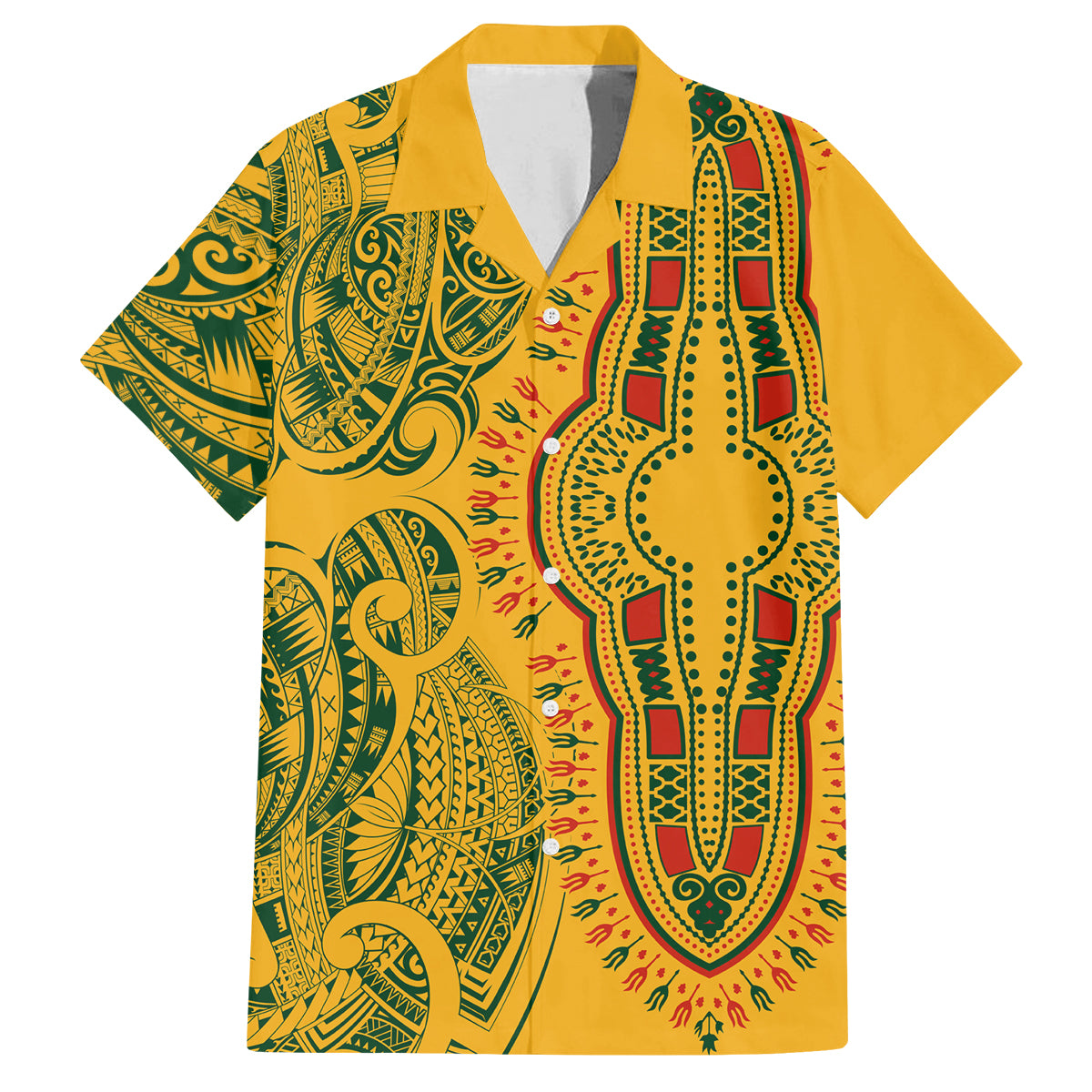 Africa Dashiki Family Matching Puletasi Dress and Hawaiian Shirt African Tribal Art Mixed Polynesian Tattoo Gold Color Unique LT9 Dad's Shirt - Short Sleeve Gold - Polynesian Pride