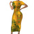 Africa Dashiki Family Matching Short Sleeve Bodycon Dress and Hawaiian Shirt African Tribal Art Mixed Polynesian Tattoo Gold Color Unique LT9 Mom's Dress Gold - Polynesian Pride