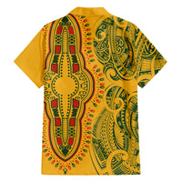 Africa Dashiki Hawaiian Shirt African Tribal Art Mixed Polynesian Tattoo Gold Color Unique LT9 - Polynesian Pride