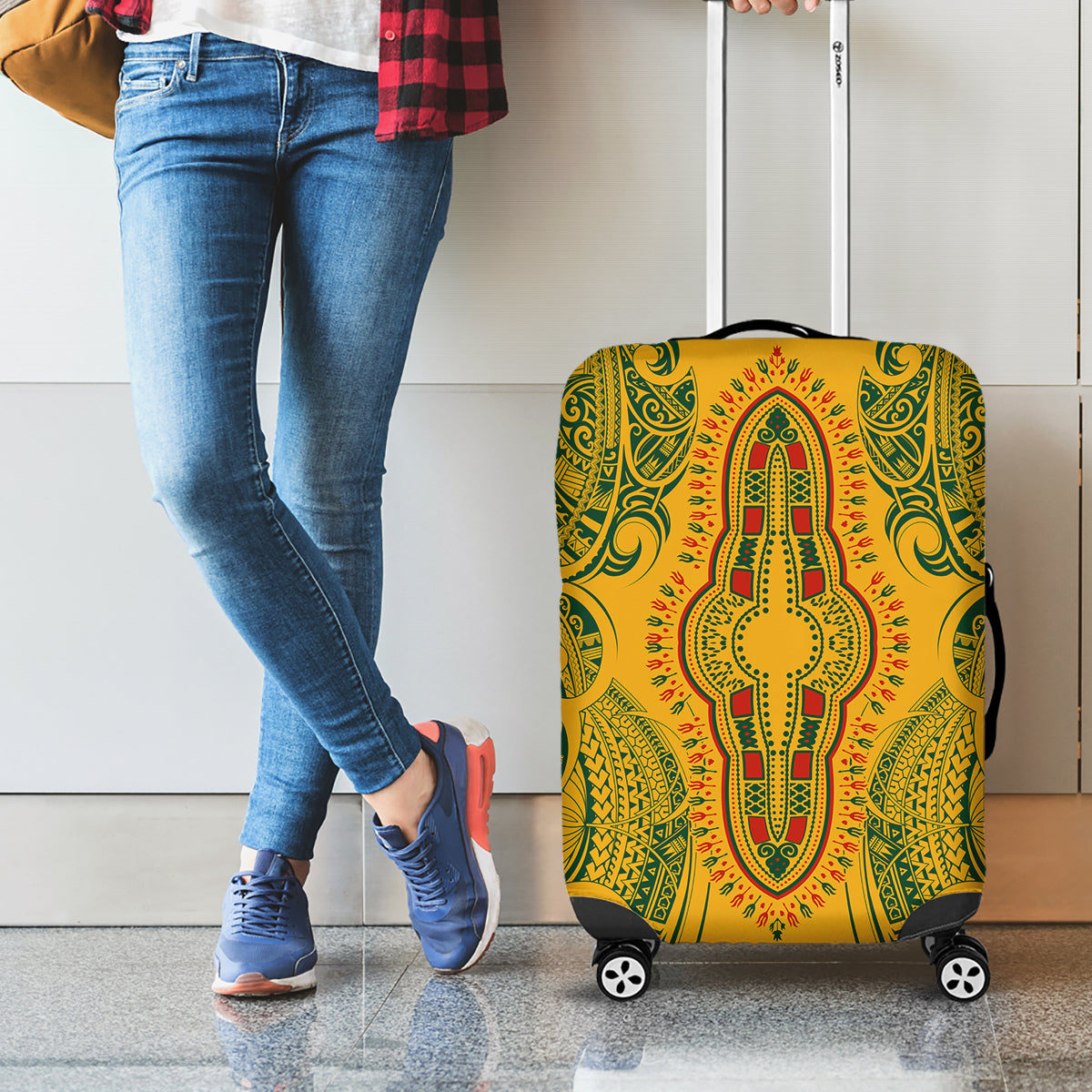 Africa Dashiki Luggage Cover African Tribal Art Mixed Polynesian Tattoo Gold Color Unique LT9 - Polynesian Pride