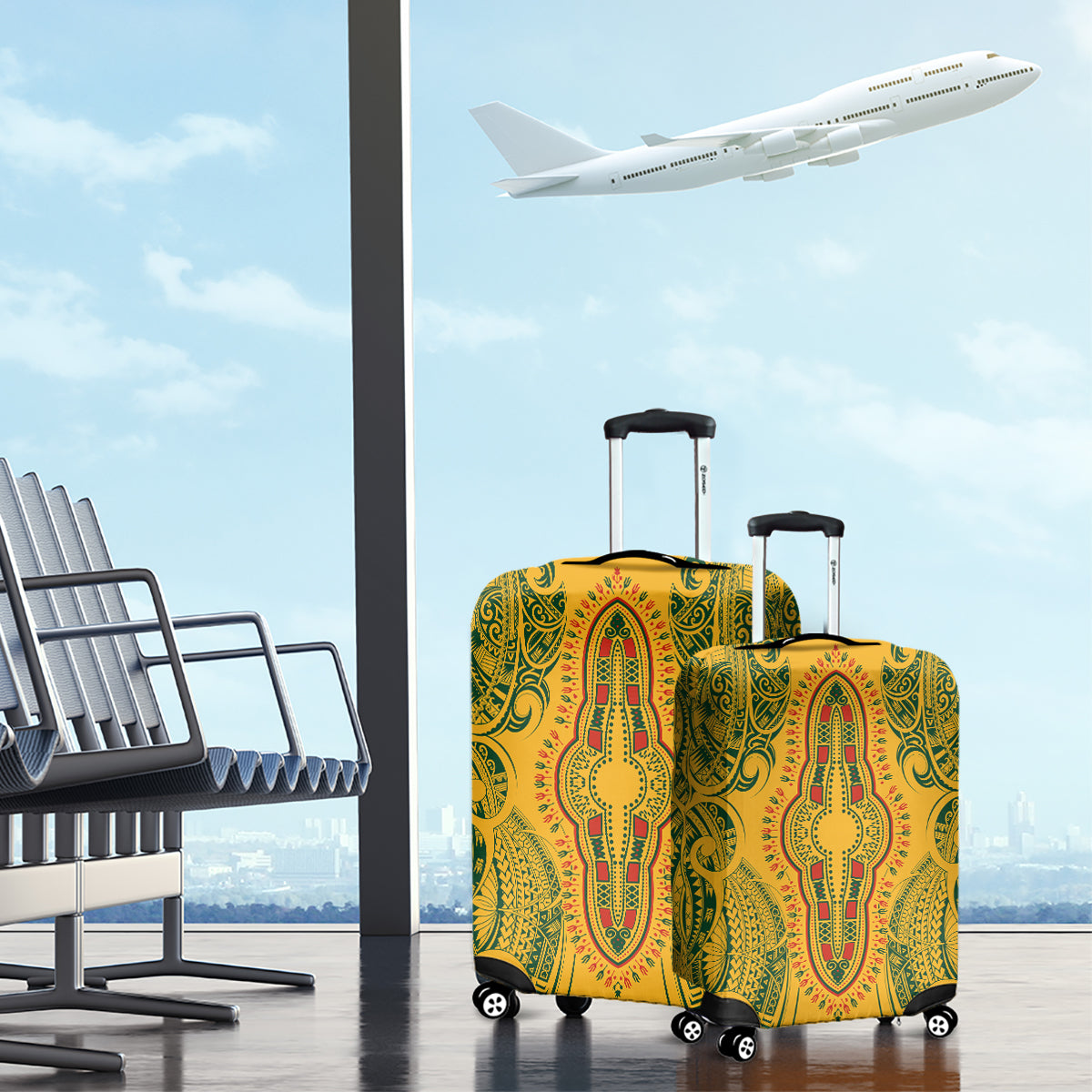 Africa Dashiki Luggage Cover African Tribal Art Mixed Polynesian Tattoo Gold Color Unique LT9 - Polynesian Pride