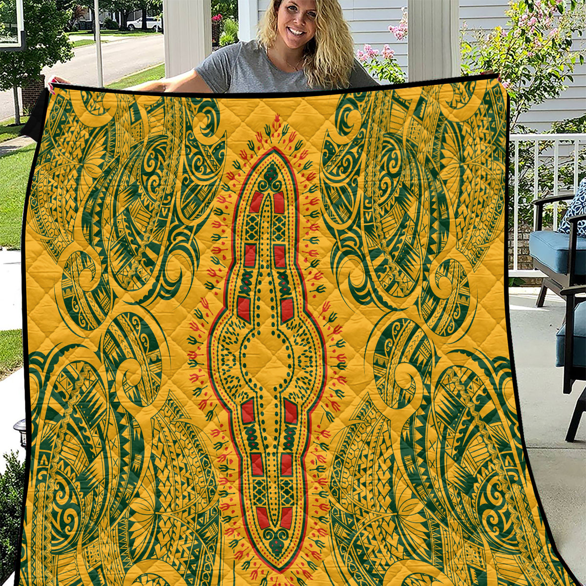 Africa Dashiki Quilt African Tribal Art Mixed Polynesian Tattoo Gold Color Unique LT9 Gold - Polynesian Pride