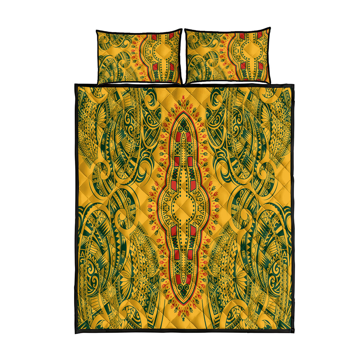 Africa Dashiki Quilt Bed Set African Tribal Art Mixed Polynesian Tattoo Gold Color Unique LT9 Gold - Polynesian Pride