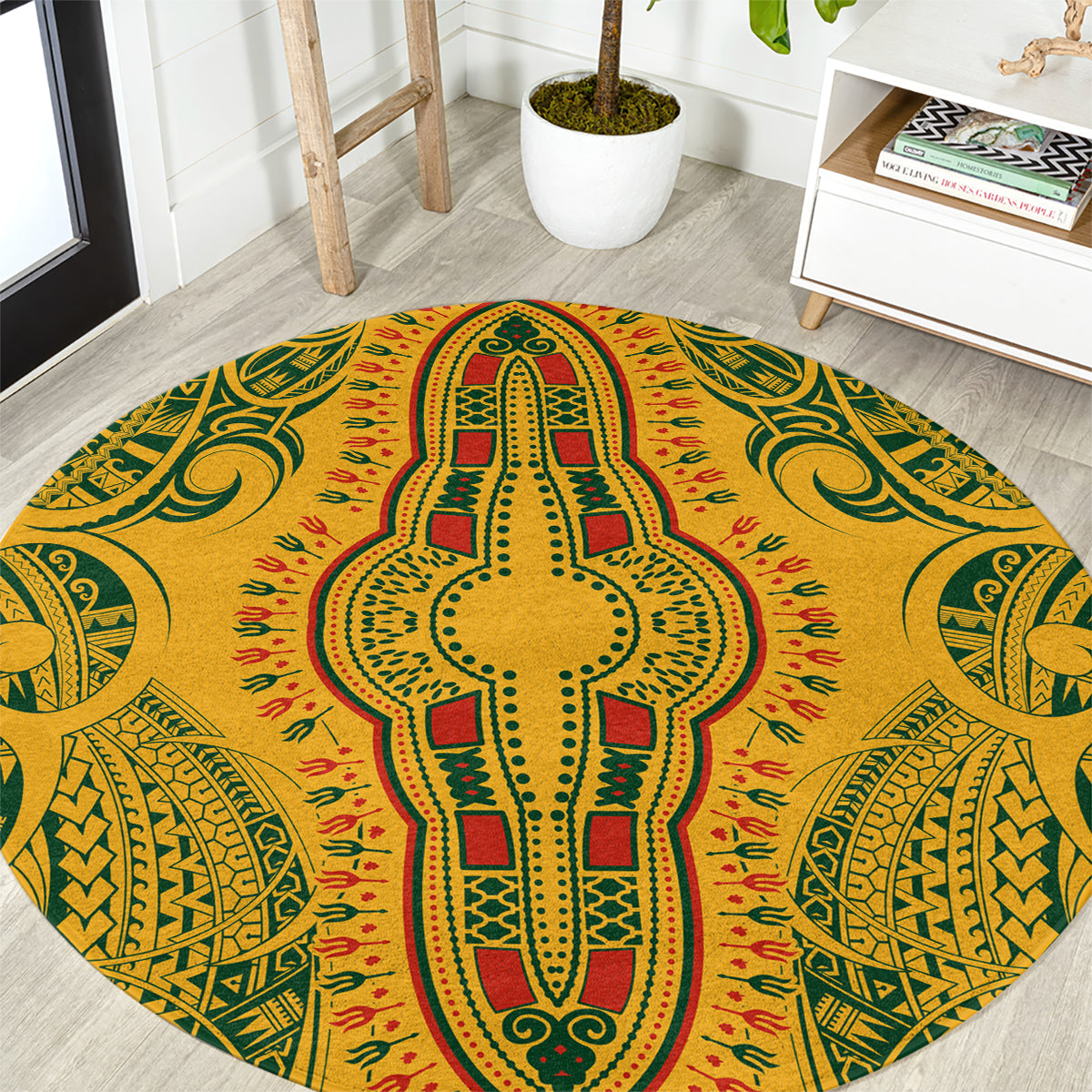 Africa Dashiki Round Carpet African Tribal Art Mixed Polynesian Tattoo Gold Color Unique LT9 Gold - Polynesian Pride