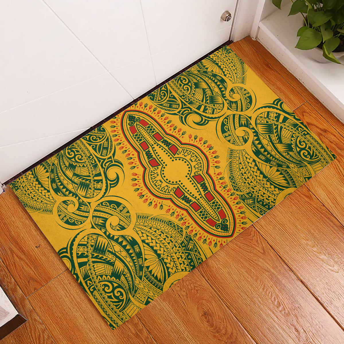 Africa Dashiki Rubber Doormat African Tribal Art Mixed Polynesian Tattoo Gold Color Unique LT9 Gold - Polynesian Pride