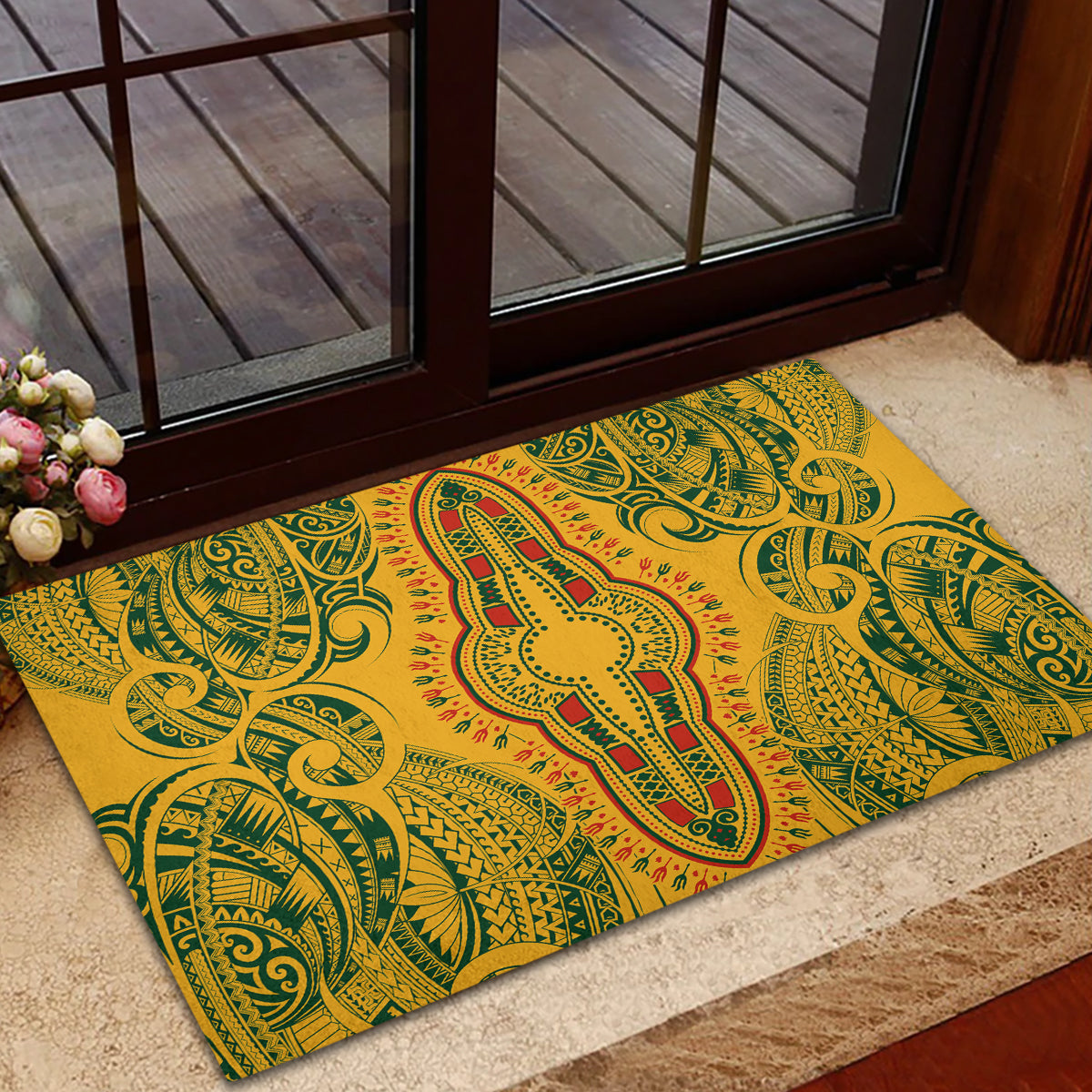 Africa Dashiki Rubber Doormat African Tribal Art Mixed Polynesian Tattoo Gold Color Unique LT9 - Polynesian Pride