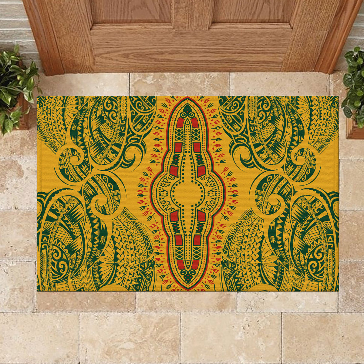 Africa Dashiki Rubber Doormat African Tribal Art Mixed Polynesian Tattoo Gold Color Unique LT9 - Polynesian Pride