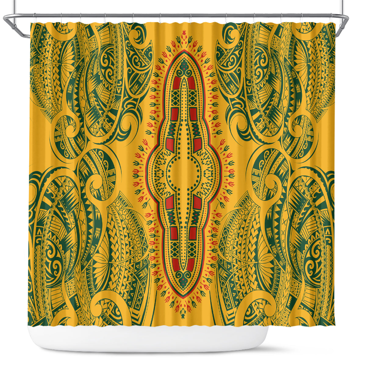 Africa Dashiki Shower Curtain African Tribal Art Mixed Polynesian Tattoo Gold Color Unique LT9 Gold - Polynesian Pride