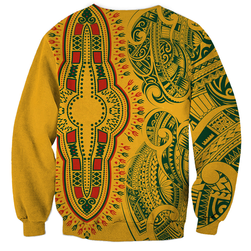 Africa Dashiki Sweatshirt African Tribal Art Mixed Polynesian Tattoo Gold Color Unique LT9 - Polynesian Pride