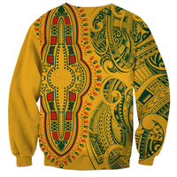 Africa Dashiki Sweatshirt African Tribal Art Mixed Polynesian Tattoo Gold Color Unique LT9 - Polynesian Pride