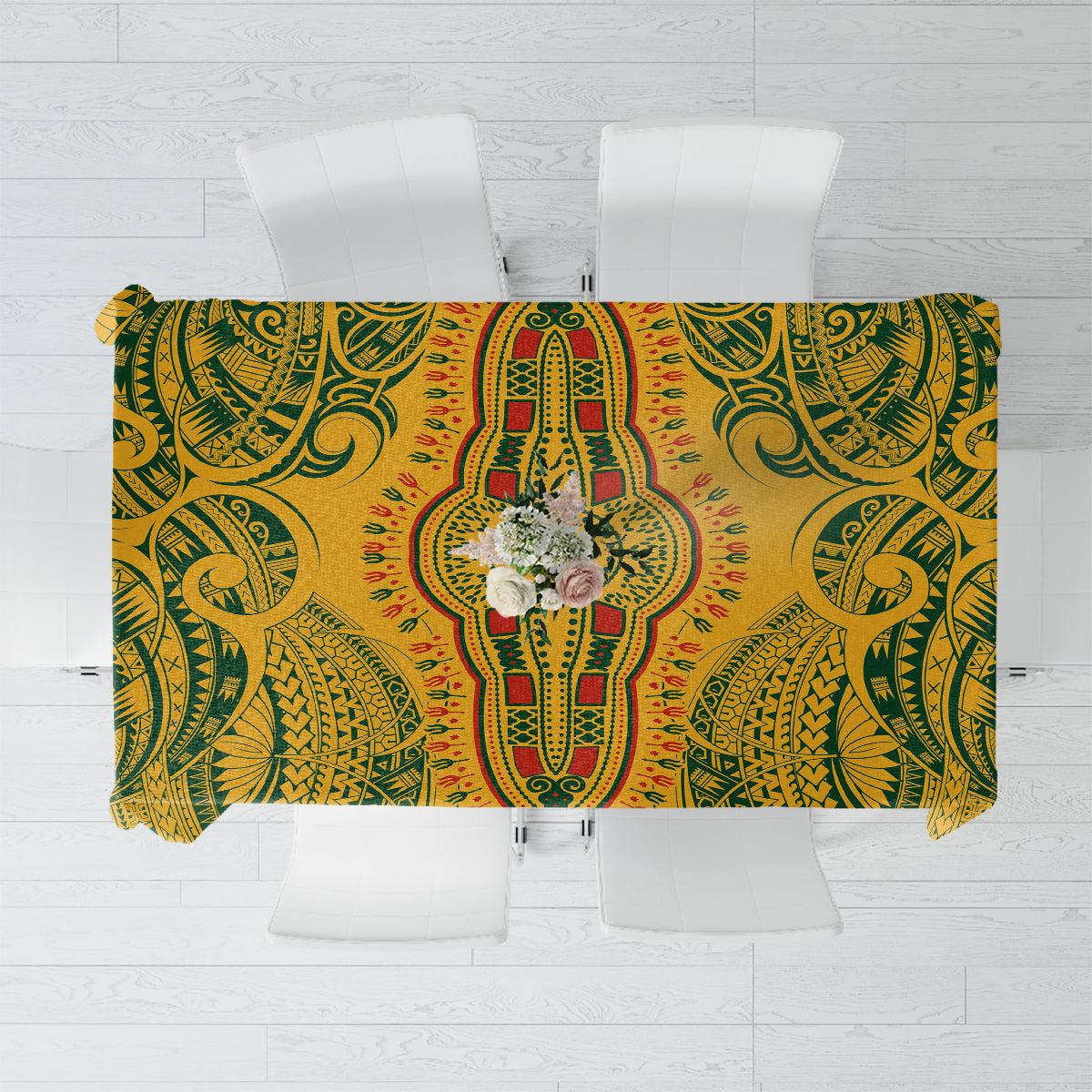 Africa Dashiki Tablecloth African Tribal Art Mixed Polynesian Tattoo Gold Color Unique LT9 Gold - Polynesian Pride