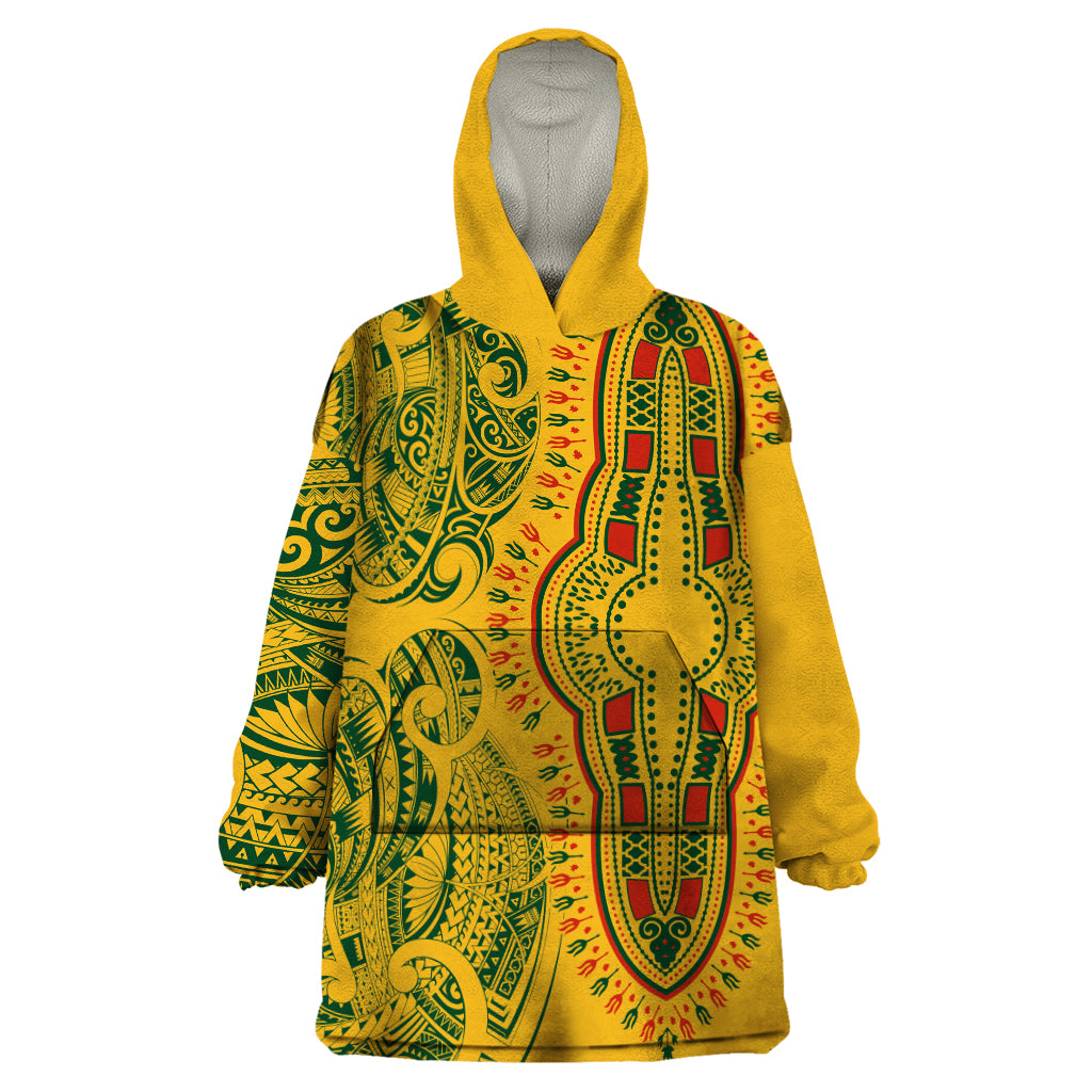 Africa Dashiki Wearable Blanket Hoodie African Tribal Art Mixed Polynesian Tattoo Gold Color Unique LT9 One Size Gold - Polynesian Pride