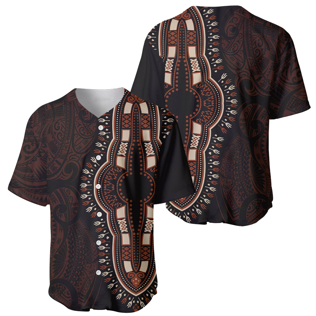 Africa Dashiki Baseball Jersey African Tribal Art Mixed Polynesian Tattoo Red Color Unique LT9 - Polynesian Pride
