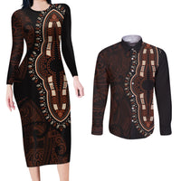 Africa Dashiki Couples Matching Long Sleeve Bodycon Dress and Long Sleeve Button Shirts African Tribal Art Mixed Polynesian Tattoo Red Color Unique LT9 Red - Polynesian Pride