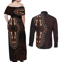 Africa Dashiki Couples Matching Off Shoulder Maxi Dress and Long Sleeve Button Shirts African Tribal Art Mixed Polynesian Tattoo Red Color Unique LT9 - Polynesian Pride