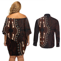 Africa Dashiki Couples Matching Off Shoulder Short Dress and Long Sleeve Button Shirts African Tribal Art Mixed Polynesian Tattoo Red Color Unique LT9 - Polynesian Pride