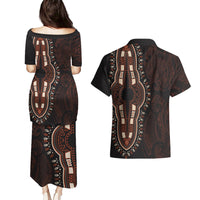 Africa Dashiki Couples Matching Puletasi Dress and Hawaiian Shirt African Tribal Art Mixed Polynesian Tattoo Red Color Unique LT9 - Polynesian Pride