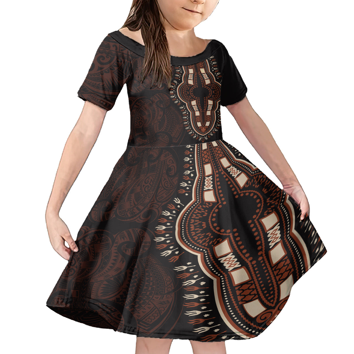 Africa Dashiki Family Matching Long Sleeve Bodycon Dress and Hawaiian Shirt African Tribal Art Mixed Polynesian Tattoo Red Color Unique LT9 Daughter's Dress Red - Polynesian Pride
