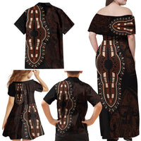 Africa Dashiki Family Matching Off Shoulder Maxi Dress and Hawaiian Shirt African Tribal Art Mixed Polynesian Tattoo Red Color Unique LT9 - Polynesian Pride