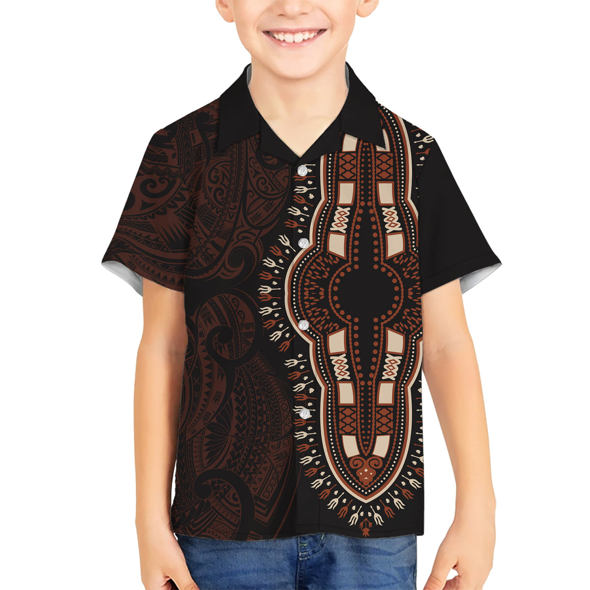 Africa Dashiki Family Matching Short Sleeve Bodycon Dress and Hawaiian Shirt African Tribal Art Mixed Polynesian Tattoo Red Color Unique LT9 Son's Shirt Red - Polynesian Pride