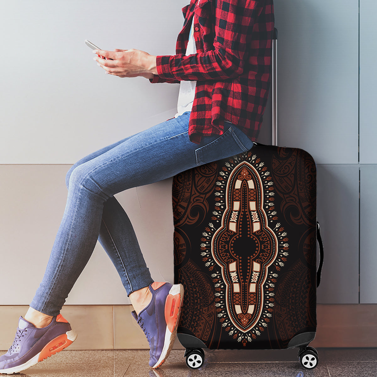 Africa Dashiki Luggage Cover African Tribal Art Mixed Polynesian Tattoo Red Color Unique LT9 - Polynesian Pride
