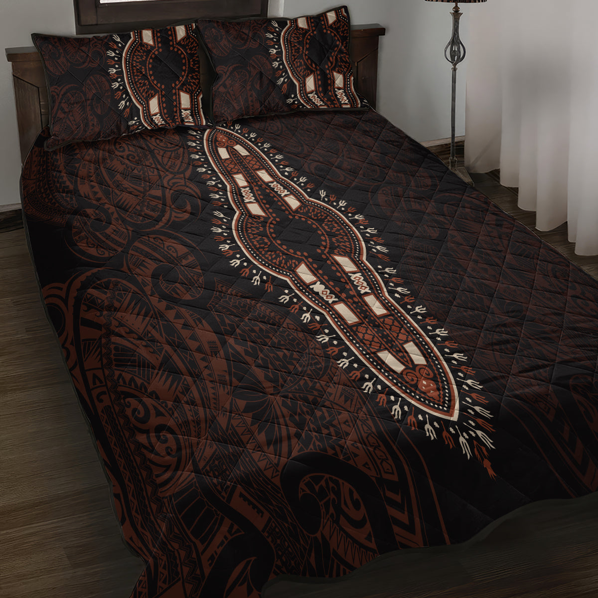 Africa Dashiki Quilt Bed Set African Tribal Art Mixed Polynesian Tattoo Red Color Unique LT9 - Polynesian Pride