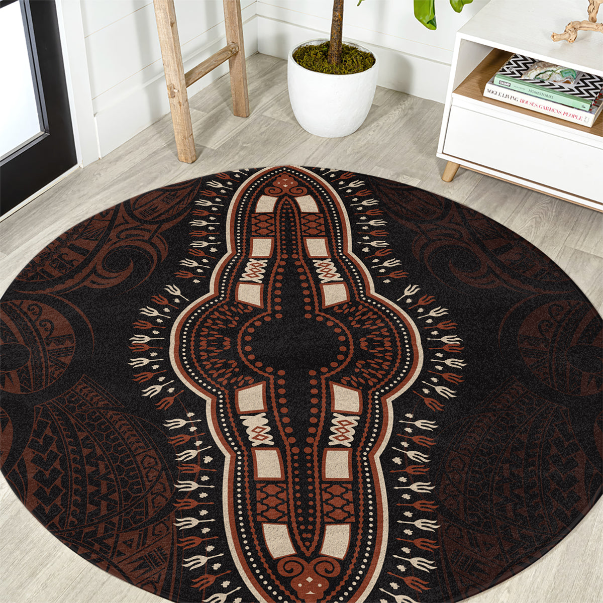 Africa Dashiki Round Carpet African Tribal Art Mixed Polynesian Tattoo Red Color Unique LT9 Red - Polynesian Pride