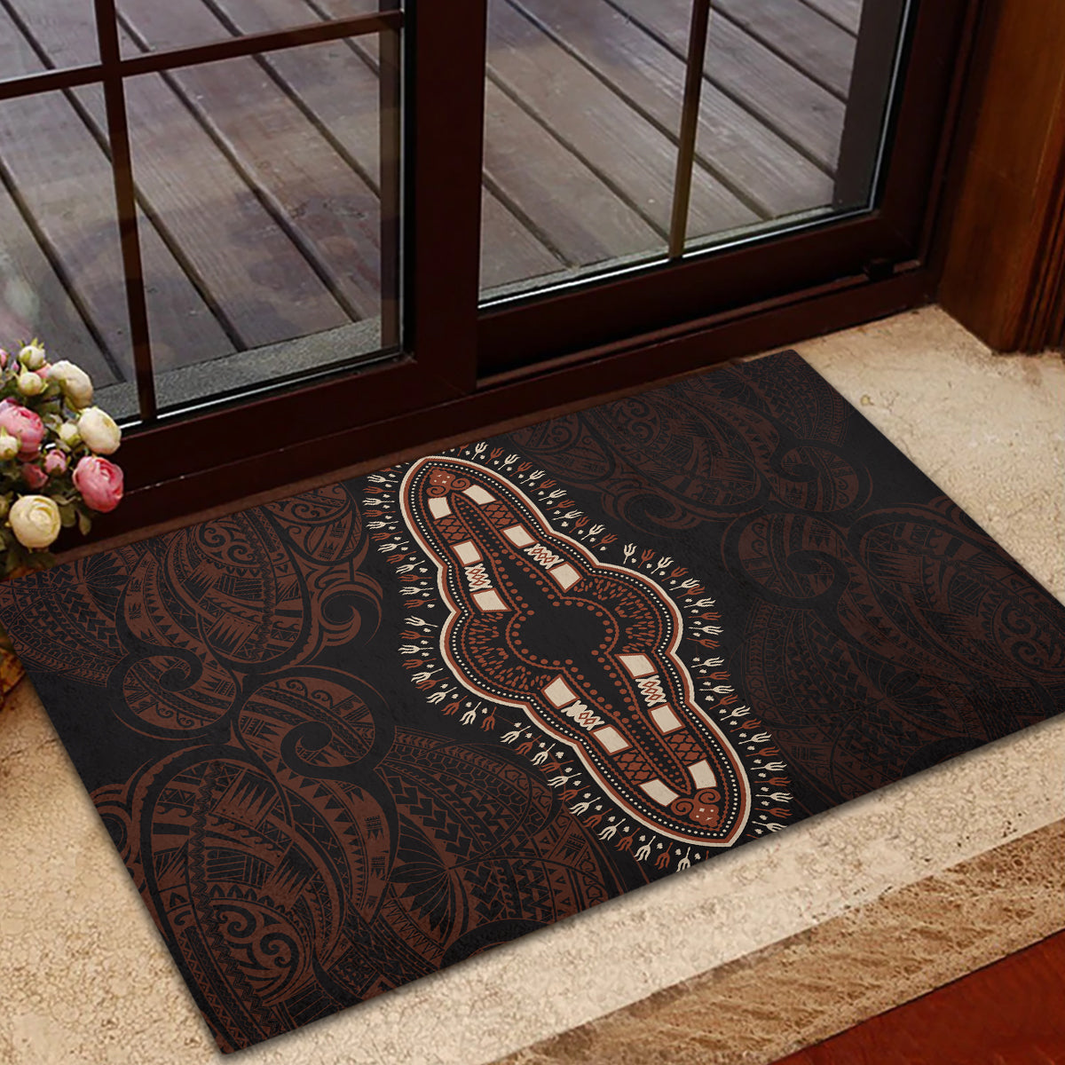 Africa Dashiki Rubber Doormat African Tribal Art Mixed Polynesian Tattoo Red Color Unique LT9 - Polynesian Pride