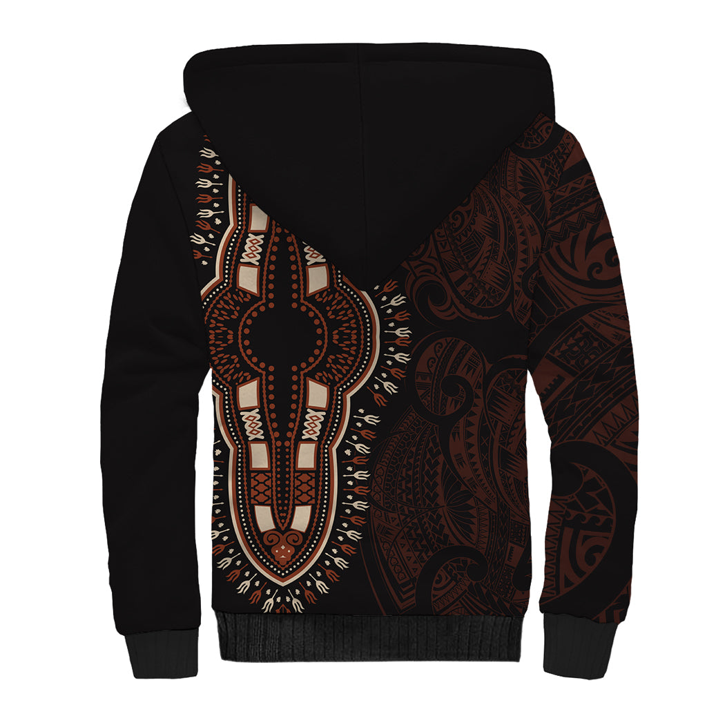 Africa Dashiki Sherpa Hoodie African Tribal Art Mixed Polynesian Tattoo Red Color Unique LT9 - Polynesian Pride