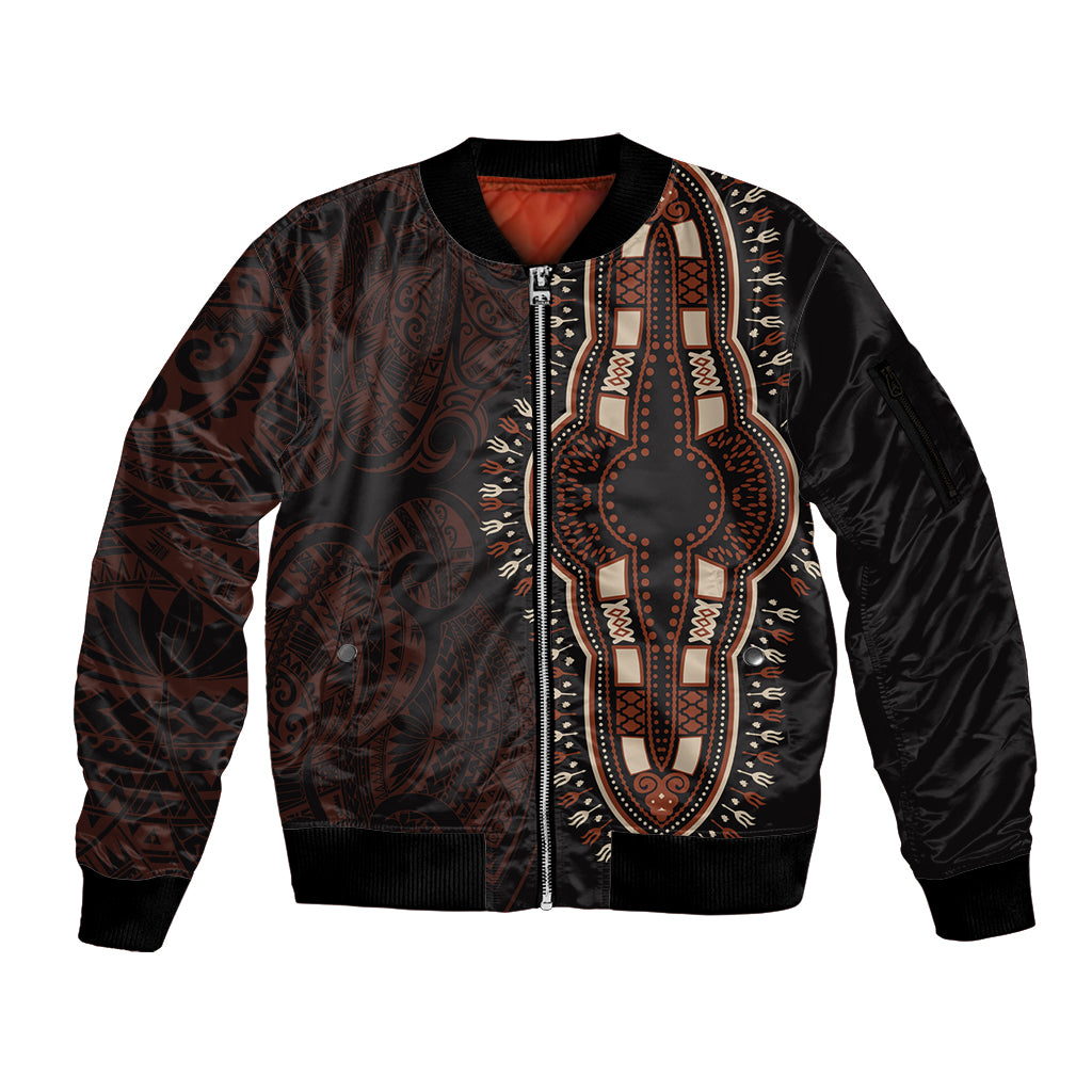 Africa Dashiki Sleeve Zip Bomber Jacket African Tribal Art Mixed Polynesian Tattoo Red Color Unique LT9 Unisex Red - Polynesian Pride