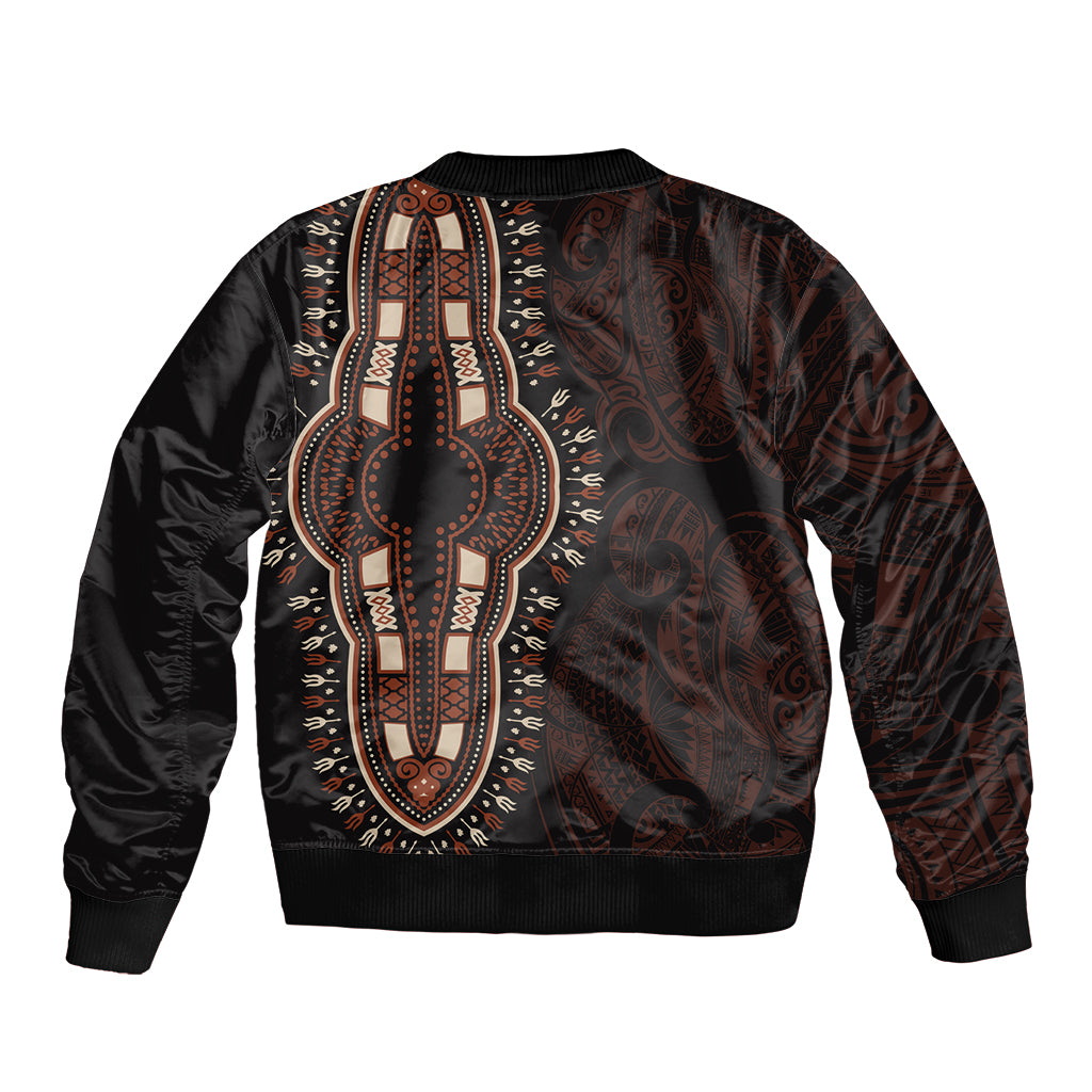 Africa Dashiki Sleeve Zip Bomber Jacket African Tribal Art Mixed Polynesian Tattoo Red Color Unique LT9 - Polynesian Pride