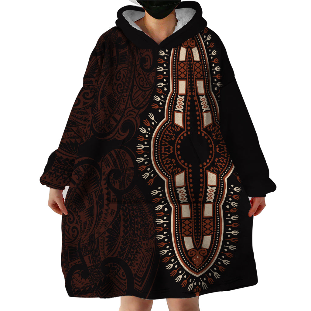 Africa Dashiki Wearable Blanket Hoodie African Tribal Art Mixed Polynesian Tattoo Red Color Unique LT9 - Polynesian Pride