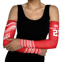 Custom Mate Ma'a Tonga Heritage Arm Sleeves Pacific Tribal Rugby Red Edition - Polynesian Pride