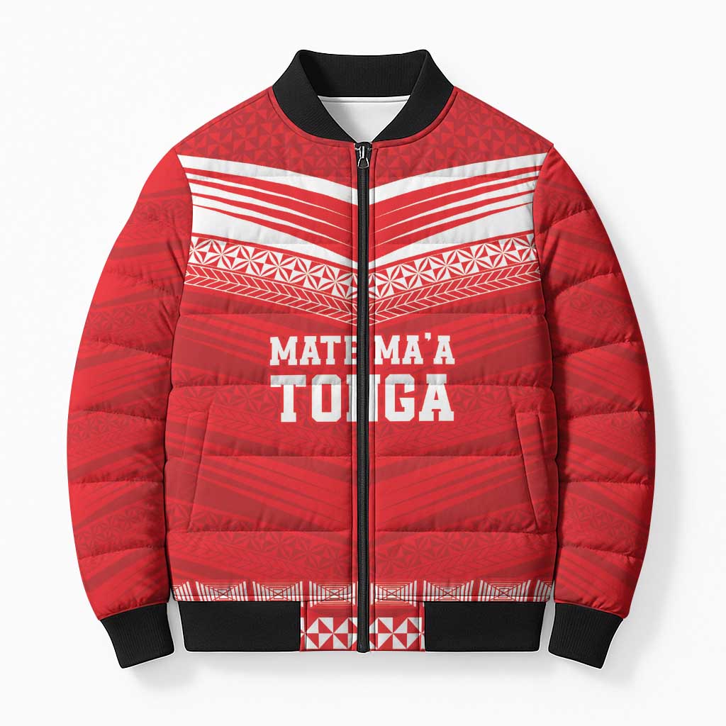 Custom Mate Ma'a Tonga Heritage Bomber Puffer Jacket Pacific Tribal Rugby Red Edition LT9 Unisex Red - Polynesian Pride