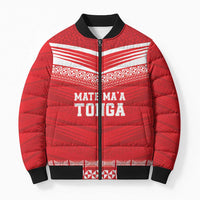 Custom Mate Ma'a Tonga Heritage Bomber Puffer Jacket Pacific Tribal Rugby Red Edition LT9 Unisex Red - Polynesian Pride
