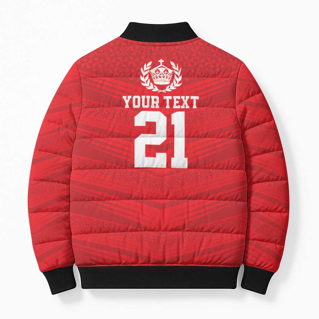 Custom Mate Ma'a Tonga Heritage Bomber Puffer Jacket Pacific Tribal Rugby Red Edition LT9 - Polynesian Pride
