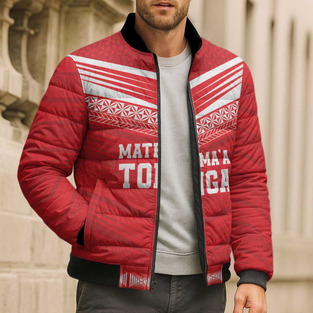 Custom Mate Ma'a Tonga Heritage Bomber Puffer Jacket Pacific Tribal Rugby Red Edition LT9 - Polynesian Pride