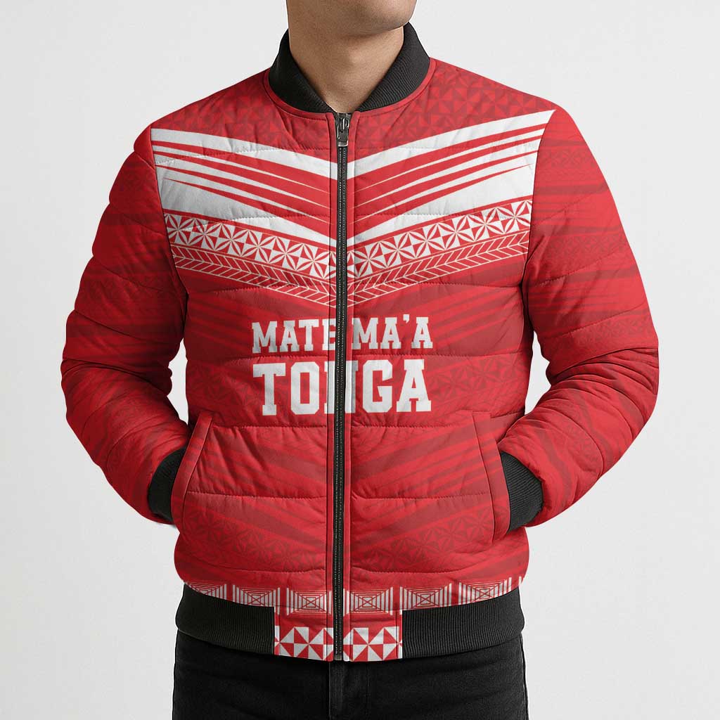 Custom Mate Ma'a Tonga Heritage Bomber Puffer Jacket Pacific Tribal Rugby Red Edition LT9 - Polynesian Pride