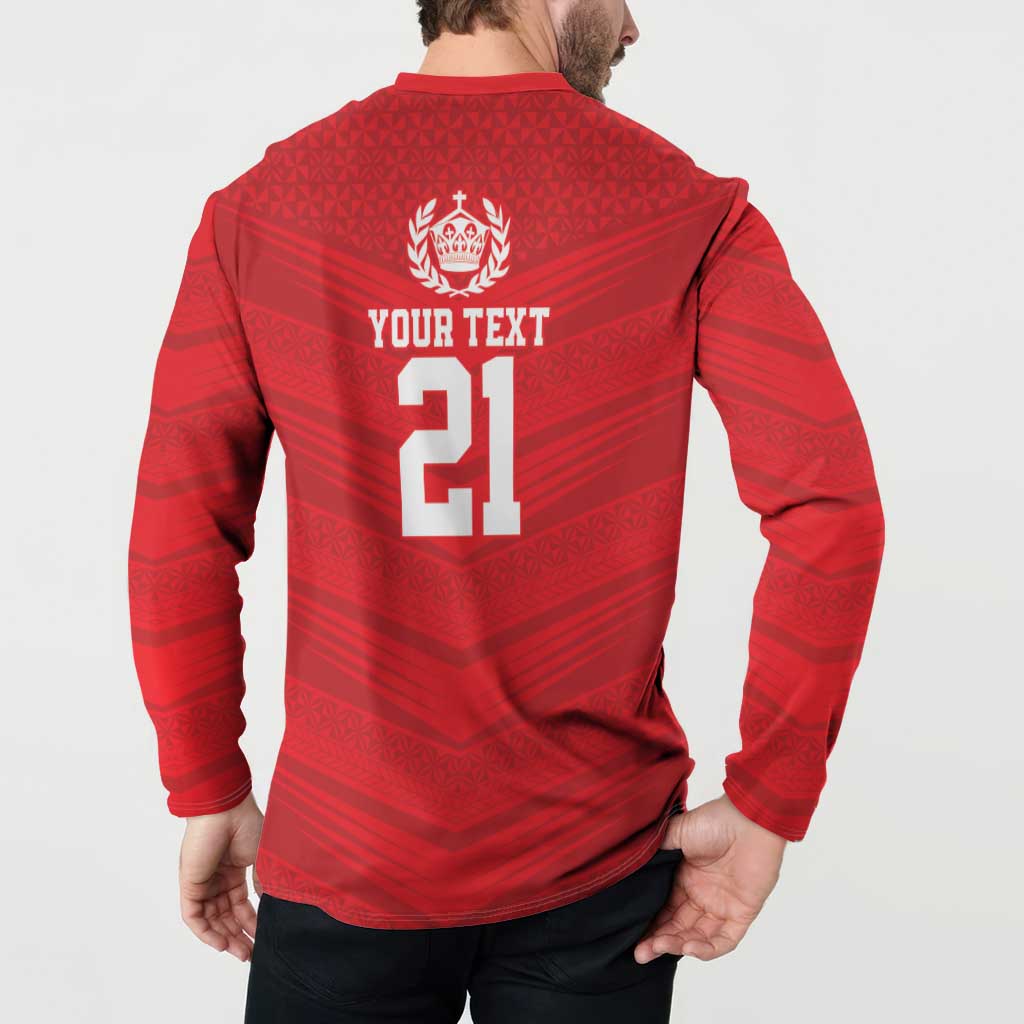 Custom Mate Ma'a Tonga Heritage Button Sweatshirt Pacific Tribal Rugby Red Edition LT9 - Polynesian Pride