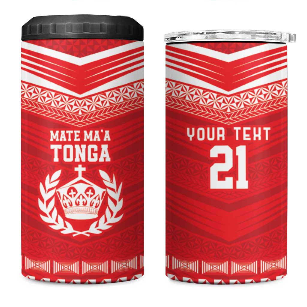 Custom Mate Ma'a Tonga Heritage 4 in 1 Can Cooler Tumbler Pacific Tribal Rugby Red Edition LT9 One Size: 16 oz Red - Polynesian Pride