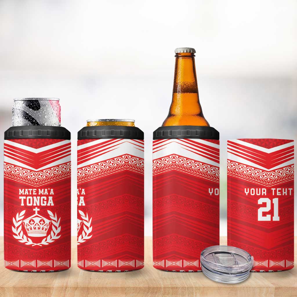 Custom Mate Ma'a Tonga Heritage 4 in 1 Can Cooler Tumbler Pacific Tribal Rugby Red Edition LT9 - Polynesian Pride