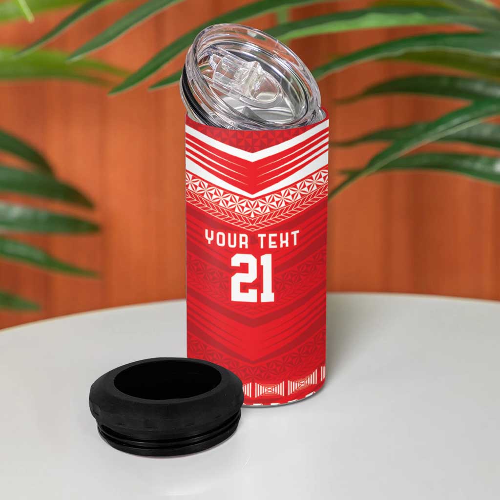 Custom Mate Ma'a Tonga Heritage 4 in 1 Can Cooler Tumbler Pacific Tribal Rugby Red Edition LT9 - Polynesian Pride